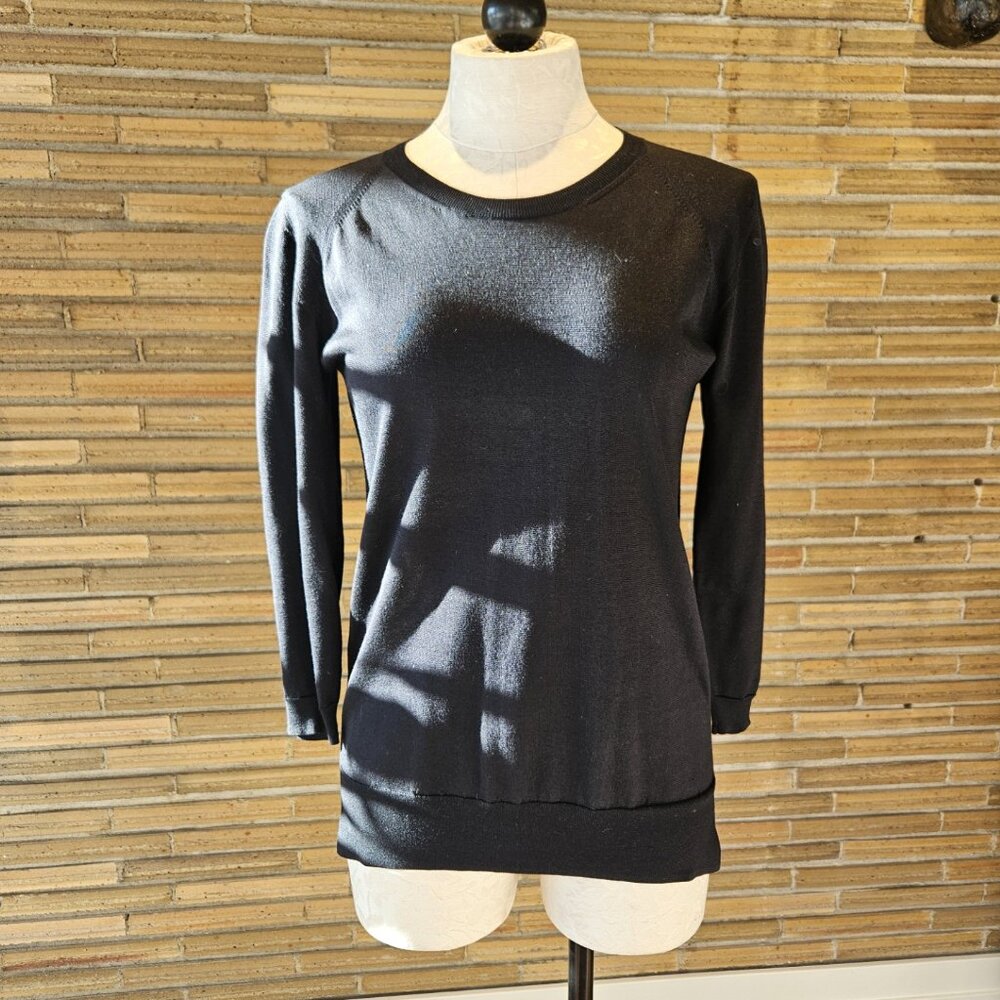 Pringle Of Scotland Black Silk Blend Sweater, Back Button Up, Small